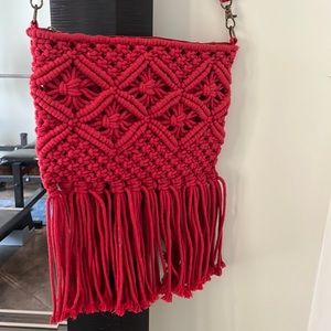 Amazing cross body or clutch macramé red purse. Detachable strap, great shape